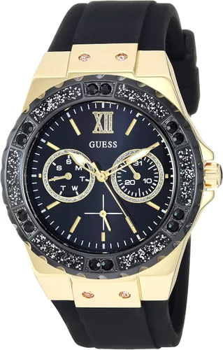 GUESS Reloj de silicona resistente a las manchas de acero inoxidable para mujer