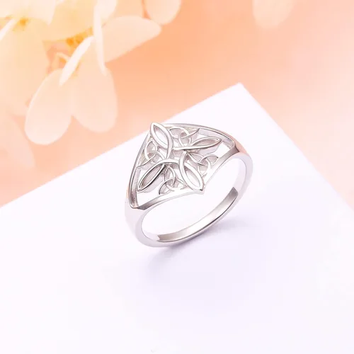 Miniatura 3 de Anillo de plata de ley 925 con nudo celta, corazón y cruz, altamente pulido, resistente al deslustre, anillo de boda de eternidad, anillo apilable