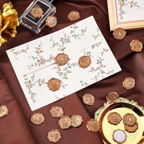 Miniatura 6 de CRASPIRE 50 calcomanías adhesivas para sellar cera con temática de Pascua, invitación de boda, sellos de sobre, calcomanías de cera prefabricadas