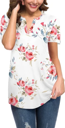 Miniatura 2 de Neineiwu Blusas de manga corta con cuello en V y corte holgado para mujer