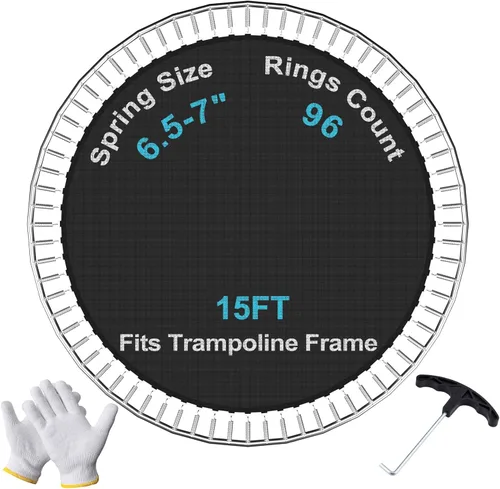 Miniatura 7 de SPORTYOUTH Tapete de repuesto para trampolín, se adapta a marcos de trampolines redondos de 12 pies, 14 pies y 15 pies con anillos en V de 72/88/96