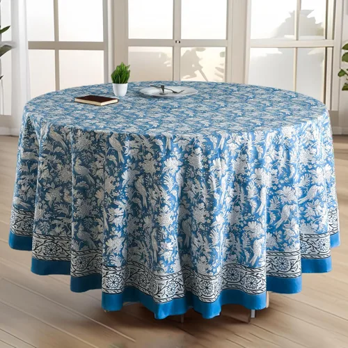 Miniatura 18 de CPC Mantel redondo - Mantel de algodón con estampado de bloques indios - Mantel de algodón impreso a mano y lavable - Primavera/Verano, mantel