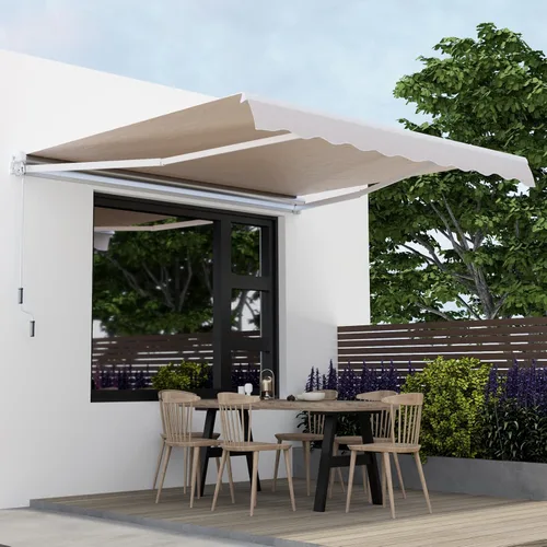 Miniatura 3 de Tangkula - Toldo retráctil de 10 pies x 8.2 pies, toldo de aluminio para patio con mango de manivela y poliéster resistente al agua, toldo retráctil