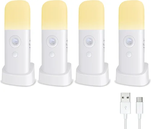 CREWEEL Luces nocturnas con sensor de movimiento para interiores, luz nocturna recargable, funciona con pilas, luz nocturna portátil con brillo