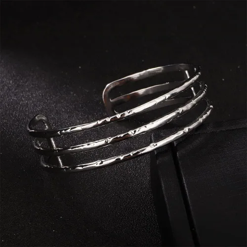 Miniatura 7 de Kercisbeauty Pulsera de acero inoxidable martillada vintage para mujer, pulsera con textura ajustable, joyería apilable