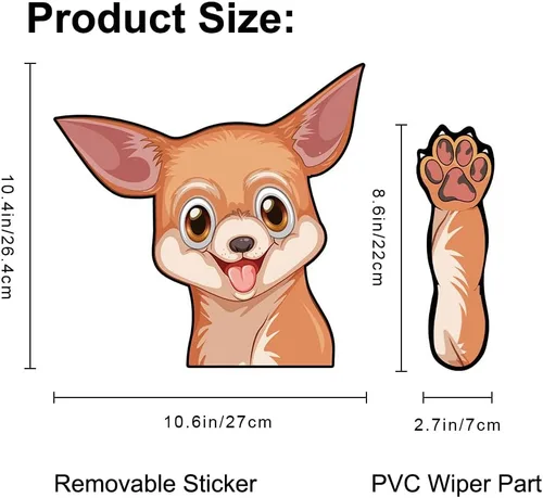Miniatura 4 de Chihuahua - Calcomanía para limpiaparabrisas trasero, lavable, extraíble, de PVC, divertida cola de cachorro, calcomanía decorativa