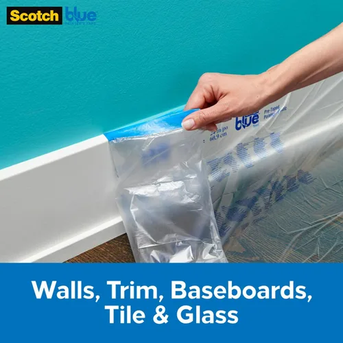 Miniatura 4 de ScotchBlue Cinta de Pintor de Plástico Pre, 48 pulgadas x 30 yardas, cinta y película de enmascarado combinadas en un producto, adherencia estática