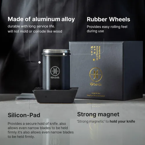 Miniatura 8 de HADANA Black Edition - Afilador de cuchillos rodante, fácil de usar, kit de afilador de cuchillos de 2 piedras de afilar con diamante #360