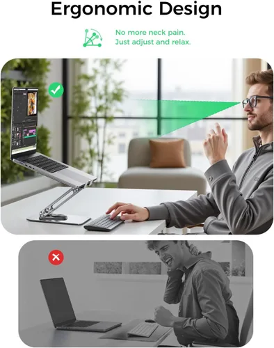 Miniatura 4 de MAGIC JOHN Soporte ajustable para laptop para escritorio, soporte elevador plegable giratorio de 360°, diseño ergonómico, soporte para computadora