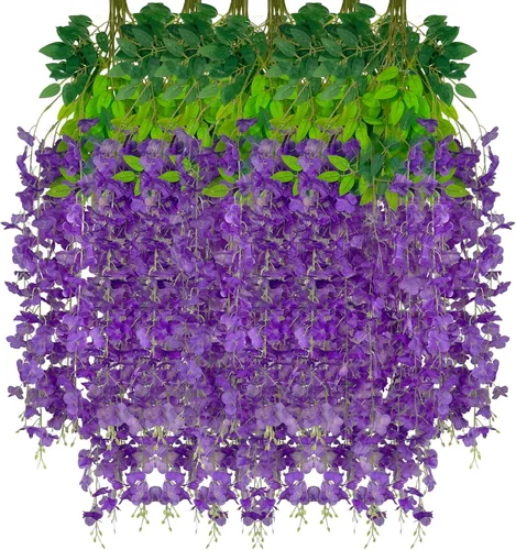 Miniatura 30 de Paquete de 12 guirnaldas de flores colgantes de glicina blanca, enredaderas de flores artificiales de 3.77 pies, glicinia falsa, guirnalda colgante