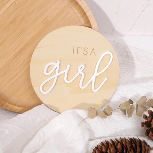 Miniatura 6 de 1 letrero de madera con texto en inglés "It's a Girl", decoración bohemia de revelación de género, anuncio de embarazo acrílico para niño o niña