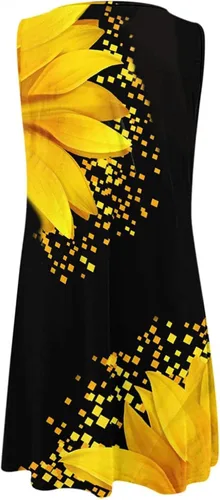 Miniatura 4 de Vestidos sin mangas para mujer, vestido de playa con estampado floral de moda, cuello redondo, dobladillo irregular