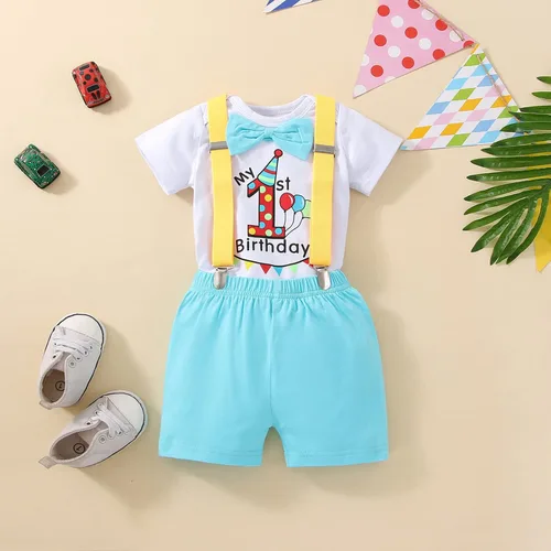 Miniatura 2 de Highnesson-ww Ropa divertida para el primer cumpleaños para bebé, ropa para bebé, con corbatín, mameluco, pantalones, conjunto de tirantes, trajes