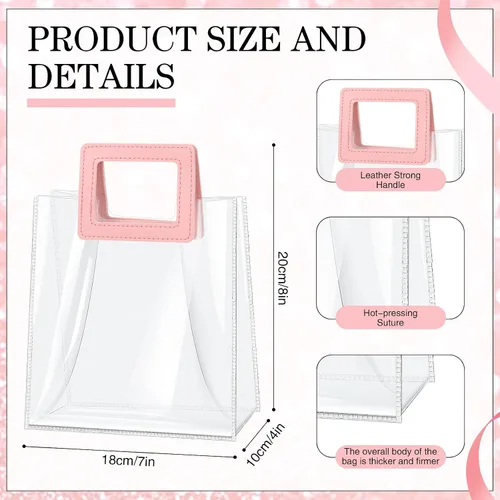 Miniatura 3 de Fulmoon 12 bolsas de regalo transparentes con asa y cinta transparente, bolsa de regalo de PVC transparente reutilizable para despedida de soltera