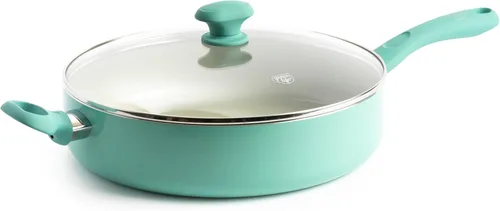 GreenLife Soft Grip Diamond Sartén para Saltear Jumbo de Cerámica Antiadherente Saludable de 5QT con Mango Auxiliar y Tapa, Libre de PFAS, Apto para