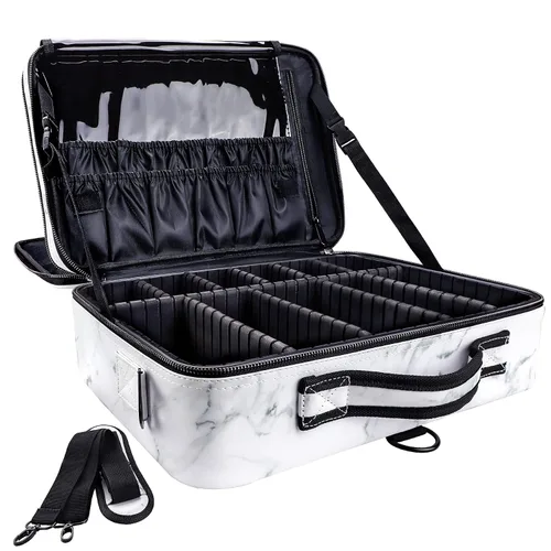 Miniatura 12 de Gzcz Estuche de viaje para maquillaje, profesional, 16 pulgadas, gran capacidad, organizador de brochas, portátil, para artistas, divisores Negro