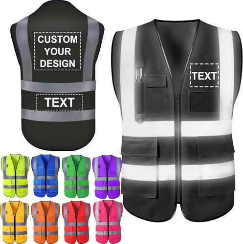 Aolun Chalecos de seguridad de alta visibilidad, chaleco reflectante con bolsillos, logotipo personalizado, ropa de trabajo protectora para hombres