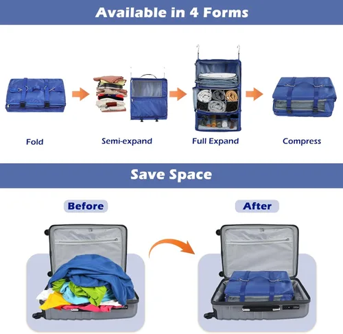 Miniatura 3 de Surblue Estantes colgantes, bolsa de almacenamiento de viaje, cubo de embalaje de compresión para maleta, organizador de armario portátil plegable