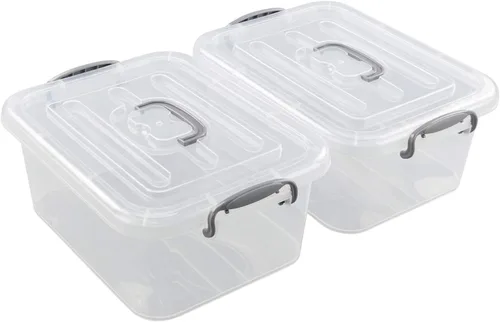 Miniatura 7 de Caja de cierre de almacenamiento transparente de 8 L, paquete de 2 contenedores de almacenamiento con tapa de plástico