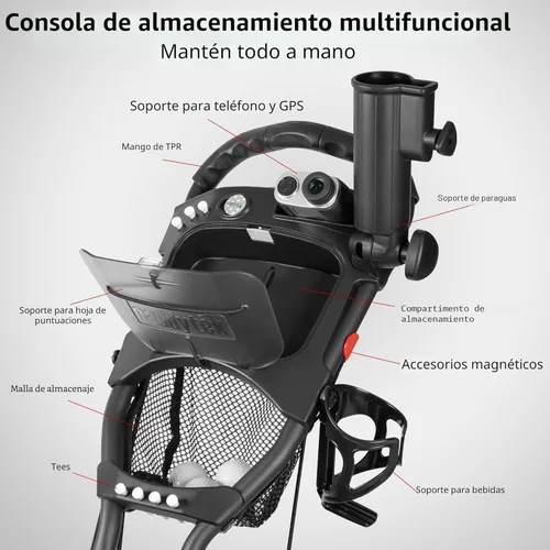 Miniatura 4 de Caddytek CaddyLite ONE-Swivel V8 - Carrito de golf plegable de 3 ruedas con un clic, ligero, con una rueda delantera giratoria de 360°, mango Gris