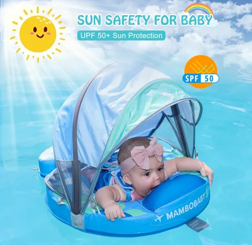 Miniatura 5 de Flotador de bebé con dosel no inflable Mambobaby Flotador de piscina para bebé mejorado con cola para niños pequeños Flotador de seguridad para Azul