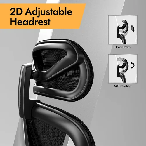 Miniatura 8 de HOLLUDLE Silla de oficina ergonómica de malla, soporte lumbar ajustable 3D y reposabrazos 3D, respaldo en forma de V, silla de escritorio ajustable
