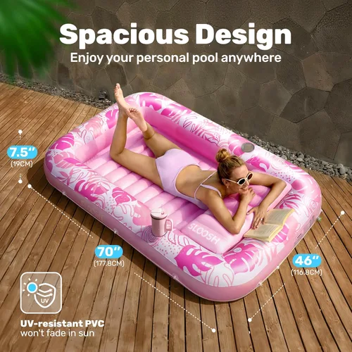 Miniatura 2 de SLOOSH Flotador inflable para tumbona de piscina, 70 x 46 pulgadas, flotadores de piscina para adultos con almohada, flotador 4 en 1 para balsa