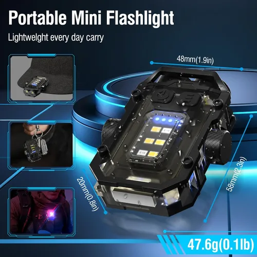 Miniatura 3 de N11 Clip magnético mini EDC linterna 1000 lúmenes, llavero linternas 8 modos de bolsillo luz flash con luces blancas rojas azules pequeña linterna