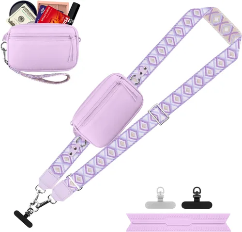 Miniatura 19 de YFWE Correa de clip and go para teléfono con cartera cruzada, cordón ajustable para teléfono con cartera RFID desmontable, correa universal