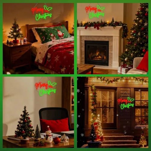 Miniatura 7 de Letrero de neón de Holly Berry, Navidad Feliz, luces LED rojas y verdes para decoración de pared, alimentado por USB, luces iluminadas