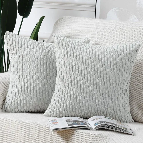 Miniatura 9 de MADIZZ Juego de 2 fundas de almohada decorativas de pana rayadas estilo boho, 22 x 22 pulgadas, verde oscuro suave, funda decorativa para cojín