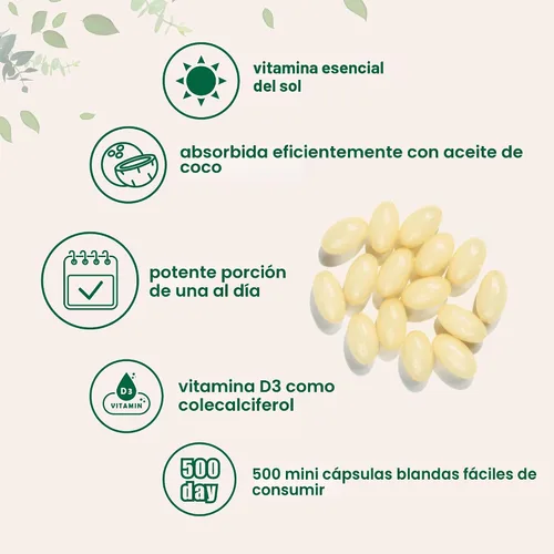 Miniatura 4 de Micro Ingredients Vitamina D3 5,000 UI, 500 cápsulas blandas Aceite de coco virgen Forma de colecalciferol Apoyo óseo, inmunológico y cardíaco