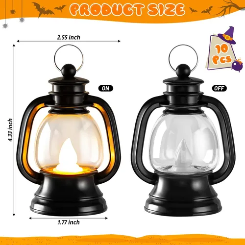 Miniatura 6 de 12 mini linternas de Halloween, centros de mesa para mesas con vela de simulación LED, linterna colgante pequeña de 4 pulgadas, faroles decorativos