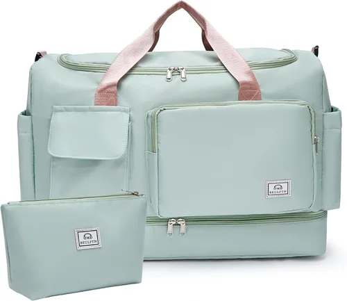 Miniatura 38 de Bolsa de Gimnasio Pequeña para Mujer, Bolsa de Lona de Viaje, Bolsa de Fin de Semana con Compartimento para Zapatos