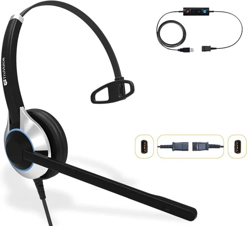 Miniatura 7 de TruVoice HD-550 Auriculares USB Premium para la oficina o centro de llamadas. Funciona con todos los sistemas telefónicos VoIP. Micrófono con Oreja