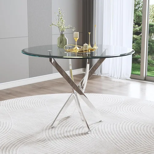 Miniatura 7 de Mesa de comedor redonda de vidrio de 36 pulgadas para 4 personas, mesa de cocina de vidrio circular pequeño con parte superior templada transparente
