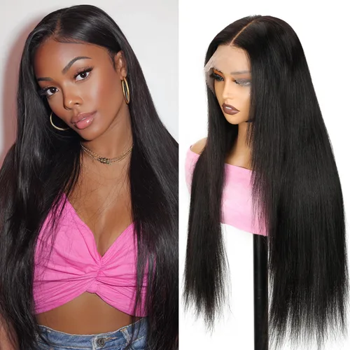 Miniatura 19 de Ladoux Pelucas de cabello humano lacio con reflejos degradados de 13 x 6 pulgadas, encaje frontal transparente HD, 14 pulgadas, densidad del 180%