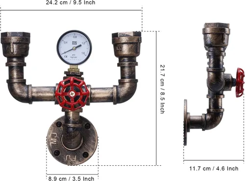 Miniatura 2 de XEYOU Lámpara de pared retro, estilo vintage industrial steampunk, 2 luces, estilo tubería de agua de metal, lámpara de montaje en pared, lámpara