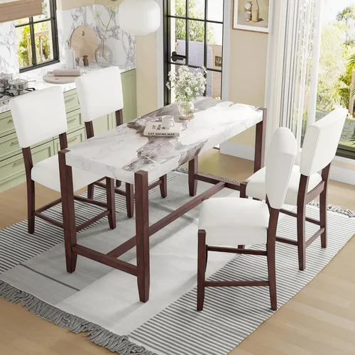 Miniatura 29 de JIVOIT Juego de mesa de comedor de 3 piezas con altura de mostrador, juego de comedor de madera maciza con 2 taburetes tapizados, mesa de comedor