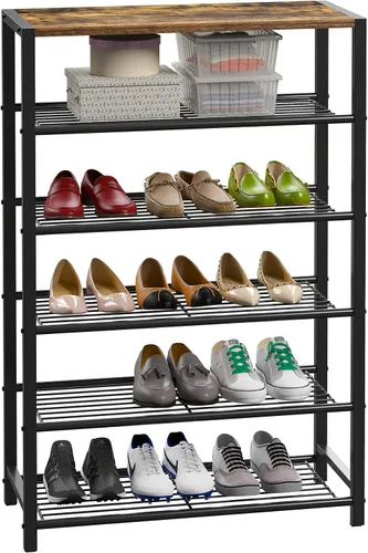 Miniatura 9 de Yusong Organizador de zapatos, estante industrial de almacenamiento de zapatos de 3 niveles para entrada de armario, estantes estrechos y Marrón