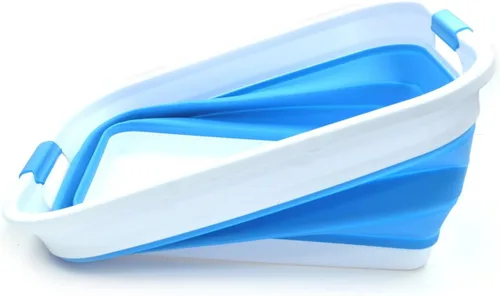 Miniatura 5 de SAMMART Cesta de lavandería de plástico plegable de 41L (10.8 galones) - Contenedor/Organizador de almacenamiento plegable emergente - Tina de Azul
