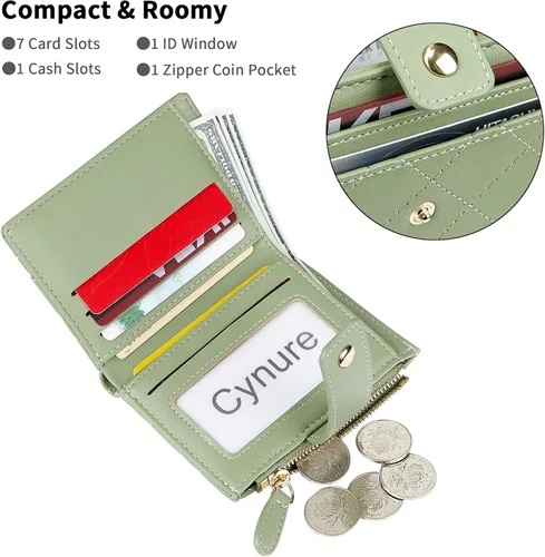 Miniatura 67 de Cartera de cuero para mujer, pequeña, compacta, plegable, con bolsillo para monedas con cremallera