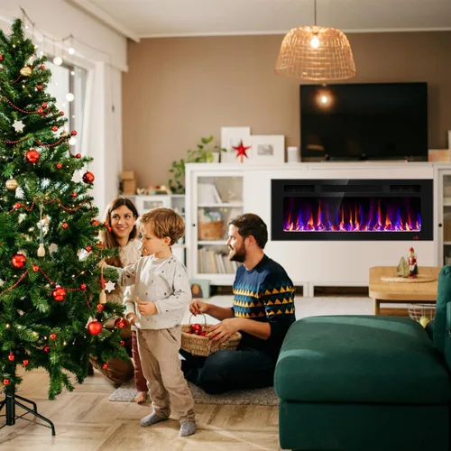 Miniatura 9 de Chimenea eléctrica de 43 pulgadas empotrada y montada en la pared, calentador de chimenea y chimenea lineal, chimenea eléctrica ultrafina, bajo