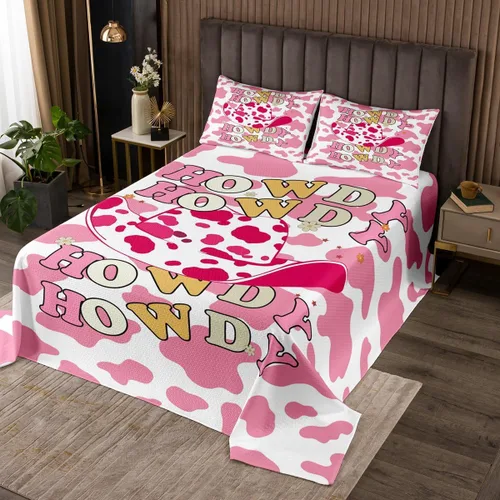 Colcha de vaqueras occidentales para niños, tamaño individual, con estampado de piel de vaca rosa, decoración de habitación de niños y adultos,