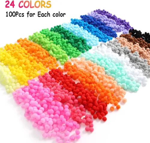 Miniatura 2 de Caydo 2400 pompones de 0.39 pulgadas, bolas de pompones pequeñas multicolor con 100 ojos ondulados para niños, proyectos de manualidades