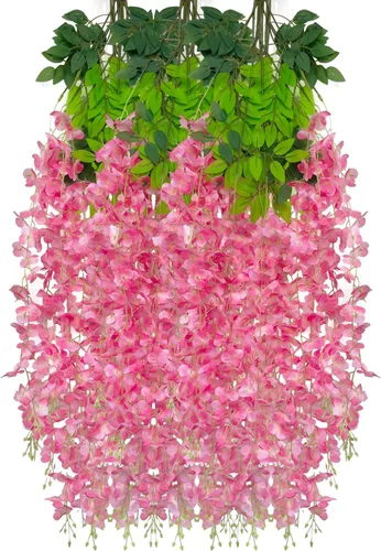 Miniatura 40 de Paquete de 12 guirnaldas de flores colgantes de glicina blanca, enredaderas de flores artificiales de 3.77 pies, glicinia falsa, guirnalda colgante