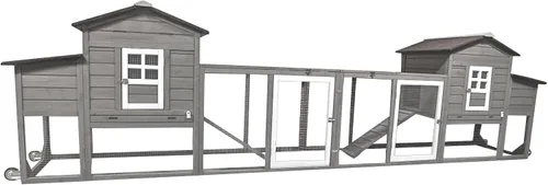 Miniatura 10 de PetsCosset Gallinero de 136 pulgadas con ruedas, gallinero de madera para patio trasero al aire libre para 1-6 pollos, jaula de aves de corral de 2
