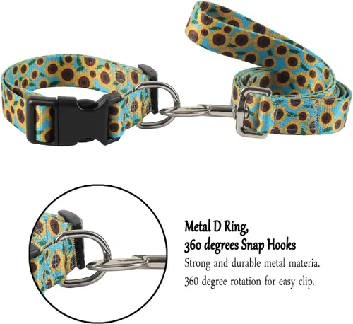 Miniatura 4 de Juego de 2 collares de girasol para perro y correa floral para cachorros, collares ajustables para perros pequeños, medianos y grandes, niños
