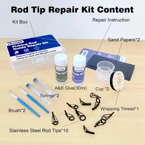 Miniatura 2 de Aventik Fishing Rod Tip Repair Kit Complete with Rod Building Supplies, Glue, Wrapping Thread, Tips Top Eyelet Replacements for Fishing Pole Repair