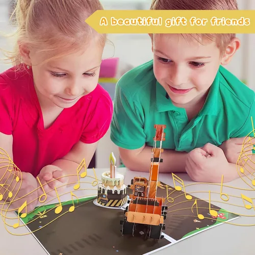Miniatura 4 de Tarjeta de felicitación 3D de 4º cumpleaños con luz y música, tarjeta de camión grúa para niño, sobrino, nieto, hijo, niño pequeño, con sobre, 4th